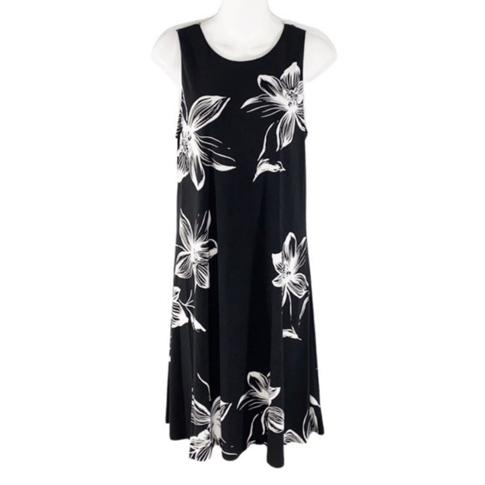 Anne Klein black white floral jersey swing dress R5